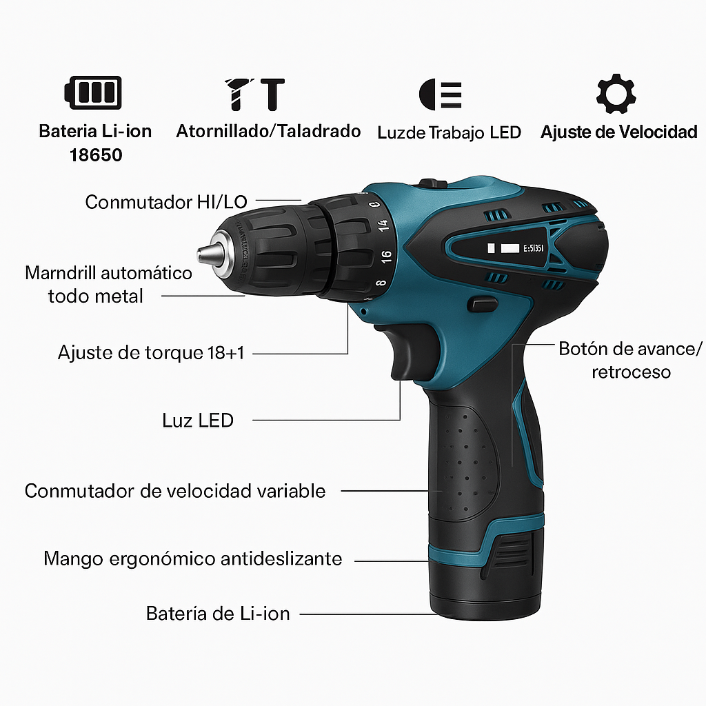 🔥Kit Taladro Inalámbrico Profesional 12V + 🚚 ENVÍO GRATIS!
